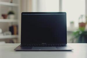 Open Notebook and Laptop Mockup on White Desk for   Writing and Work Background photo