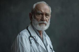 Elderly Doctor with Desktop Setup in a Professional Background photo