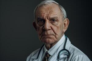 Elderly Doctor at a Desktop with Professional Setup Background photo