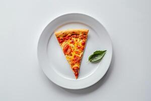 Single Slice of Pizza on Desktop with White Plate and  ist Background photo