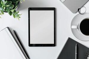 Desktop setup featuring a tablet mockup white top photo