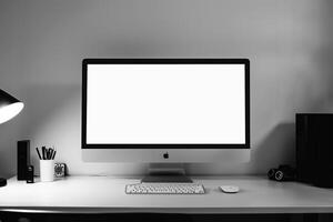 Desktop Computer Mockup on   White Background for   Work Setup photo