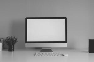 Contemporary Desktop Computer Mockup with   White Surface for Tech Use photo