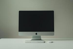 High Tech Desktop Computer Mockup on   White Background for Office Use photo