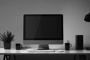High Tech Desktop Computer Mockup on   White Background for Office Use photo