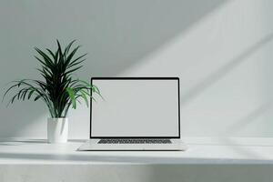 Sleek Desktop Computer Mockup on   White Surface for Office and Tech Use photo