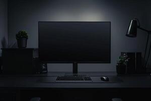 White Desktop Computer Mockup for Tech and Office Presentations photo