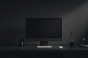 Sleek Desktop Computer Mockup on   White Surface for Professional Use photo