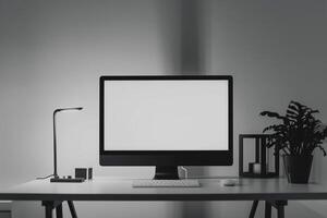 High Tech Desktop Computer Mockup on   White Surface for   Use photo