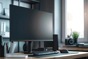 Professional Desktop Computer Mockup on   White Surface for Digital Use photo