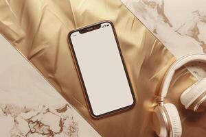 Mobile Phone Mockup Screen and Headphones for Tech Savvy Users photo