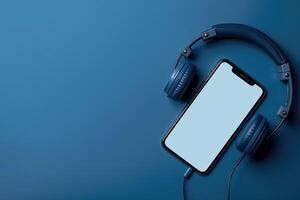 Mobile Phone Mockup with Headphones for Tech Enthusiasts photo