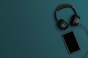 Mobile Device Mockup Screen with Headphones in Tech Workspace   Background photo