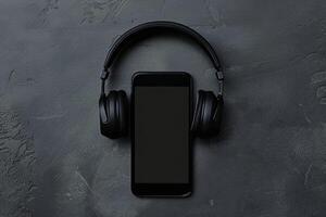 Mobile Device Mockup Screen with Headphones in Tech Workspace   Background photo