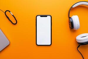 Mobile Device Mockup with Screen Display and Headphones for Tech Presentations photo