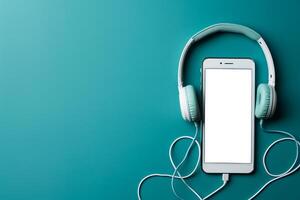 Mobile Device Mockup with Headphones on a Desk Background for Professional Use photo