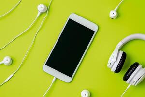 Mobile Device Mockup with Headphones for Digital Communication and Tech Re s photo
