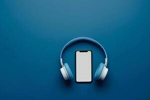 Mobile Device Mockup with Screen and Headphones for Tech and Digital Media Presentations photo