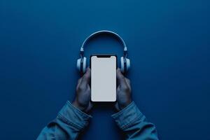 Mobile Device Mockup with Headphones and Screen for Professional Digital Communication photo