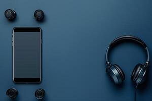 Mobile Device Mockup Screen and Headphones for Professional Digital Applications photo
