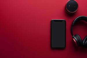 Mobile Device Mockup Screen and Headphones for Advanced Digital Communication Platforms photo