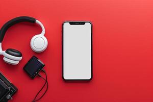 Mobile Device Mockup Screen and Headphones for Professional Use and Digital Solutions photo
