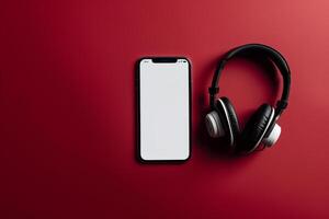 Mobile Device Mockup Screen and Headphones for Advanced Professional Digital Media Solutions photo