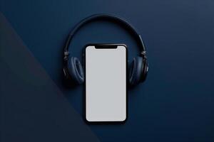 Mobile Device Mockup Screen and Headphones for High Tech Communication and Digital Media photo