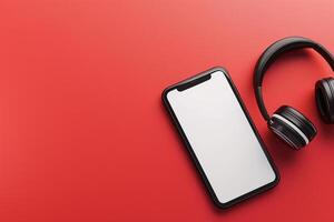 Mobile Device Mockup Screen and Headphones for   Tech and Digital Media Solutions photo