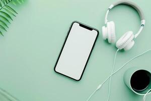Mobile Device Mockup Screen with Headphones and Interactive Interface Background photo