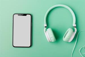 Mobile Device Mockup Screen with Headphones and High Resolution Display Background photo