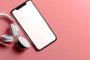 Mobile Phone Mockup Screen and Headphones in a tech ed photo