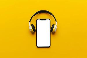 Mobile Device Mockup Screen and Headphones in an advanced tech photo