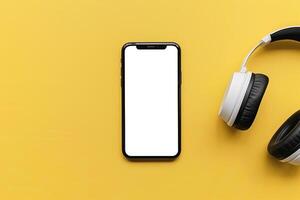 Mobile Device Mockup Featuring Screen and Headphones in a tech centric photo
