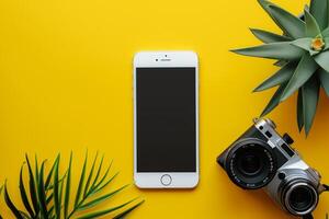 Mobile Device Mockup with Screen in a tech driven setup photo