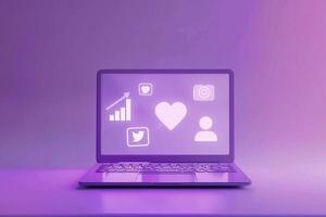 Laptop Mockup with a social networking theme background ideal for social media activities photo