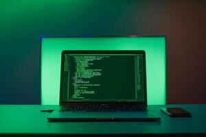 Laptop Mockup with a Coding Theme for Showcasing  ware Development Tools photo