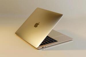 Laptop Mockup with a Neutral Beige Background Ideal for Tech Resources and Demos photo