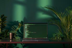Laptop Mockup with a Coding Theme Perfect for  ware Development Presentations photo