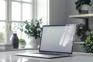 Laptop Mockup with a Tech Inspired Background for Featuring Advanced Gadgets photo