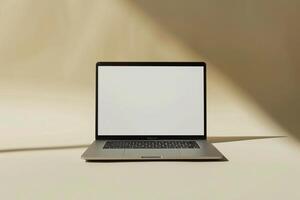 Laptop Mockup with a Neutral Beige Background for Tech Resources and Presentations photo