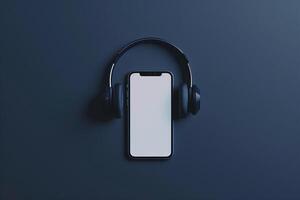 Mobile Phone Mockup Screen with Headphones for Presenting Tech Innovations and Audio Features photo