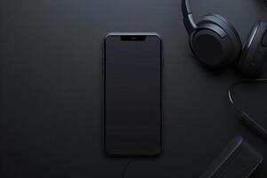 Mobile Phone Mockup Screen with Headphones Ideal for Presenting Tech Features and Advanced Audio photo