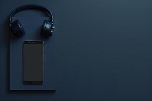 Mobile Phone Mockup Screen with Headphones for Displaying Tech and Gadget Features photo