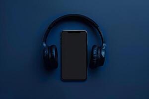 Mobile Phone Mockup Screen with Headphones Featuring Advanced Tech and Audio Solutions photo