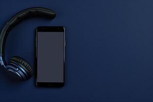Mobile Phone Mockup Screen with Headphones for Displaying Latest Tech Innovations and Audio Capabilities photo