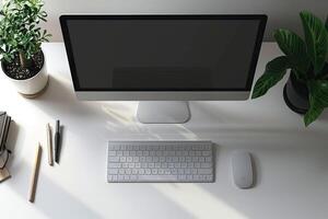 Desktop Computer Mockup with Designer Tools on a Desk for Efficient Workflow photo