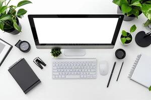 Desktop Computer Mockup on a Desk with Tools for Designers and  s photo