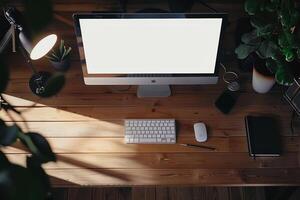 Desktop Computer Mockup with Designer Tools on a Desk for Optimized Work Environments photo