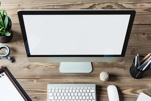 Desktop Computer Mockup on a Desk with Designer Tools for Effective   Work photo